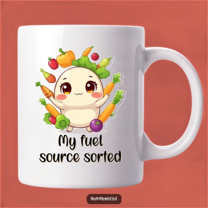 Funny Veggie Juggler Mug: Whimsical Round Creature Makes a Hilarious Healthy Eating Gift