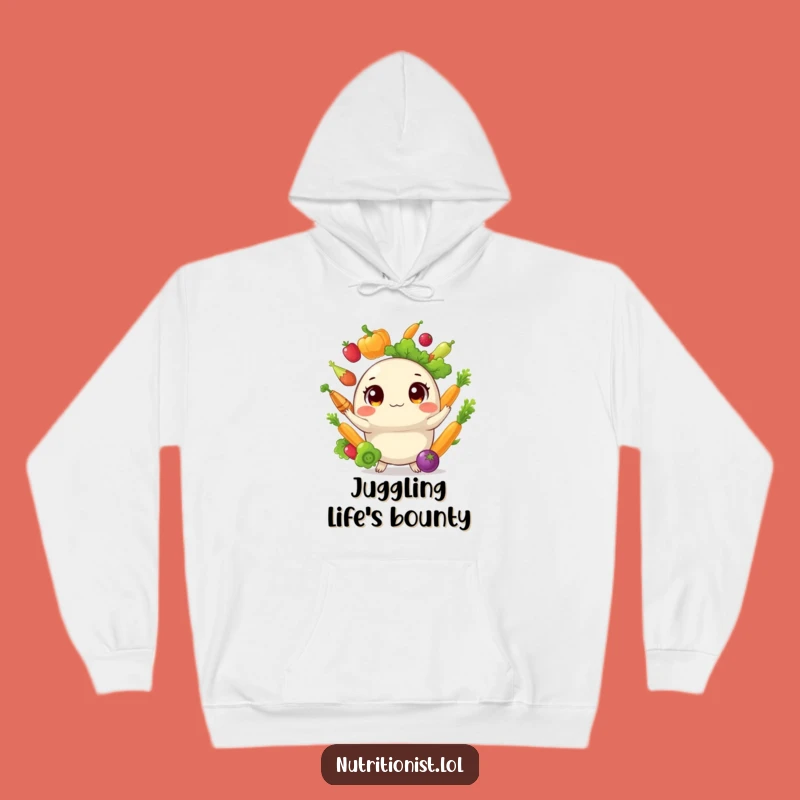 Funny Veggie Juggler Hoodie: Cozy & Hilarious Round Creature for Chilly Days