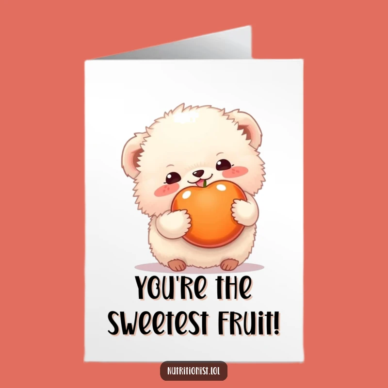 Juicy Free Printable Birthday Card: Fluffy Creature & Fruit - Downloadable Gift!